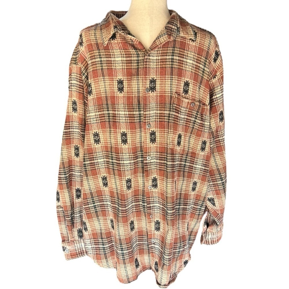 Vintage 90s Trespass Plaid Aztec Western Flannel Button Down. Size: 2XLT